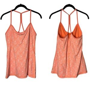 Lucy Strappy Tank 2-in-1 Built in bra Woman's size large Orange and white